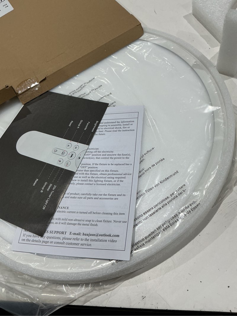 Condition photo showing As Is for 15.7 inch led flush mount ceiling light with remote, 2700lm dimmable 2700k-6500k ceiling light with 2000k nightlight and timer, 32w modern ceiling lamp for bedroom kitchen hallway dining room white 15.74inch ultra-thin