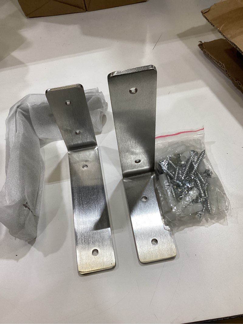 Condition photo showing Good Condition for floating shelf bracket stainless steel 6 inch, 8 pack heavy duty shelf brackets, wall shelf bracket for diy decorative with mounting hardware l 6" x h 4" x w1.5" stainless steel 8 pack