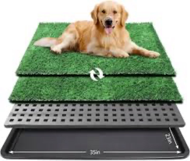 Dog Grass Pad with Tray,35x23in Dog Potty Tray with 2-Pack Replacement Artificial Grass