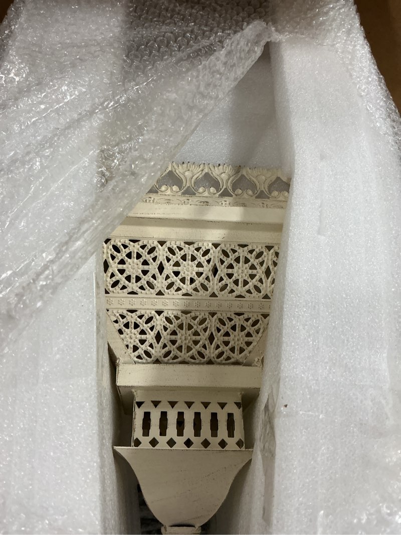 Condition photo showing Good Condition for needomo lanterns decorative outdoor & indoor, set of 2 outdoor lanterns for porch,large square candle lantern, beige metal frame with glass for fall, christmas beige-21"+15"