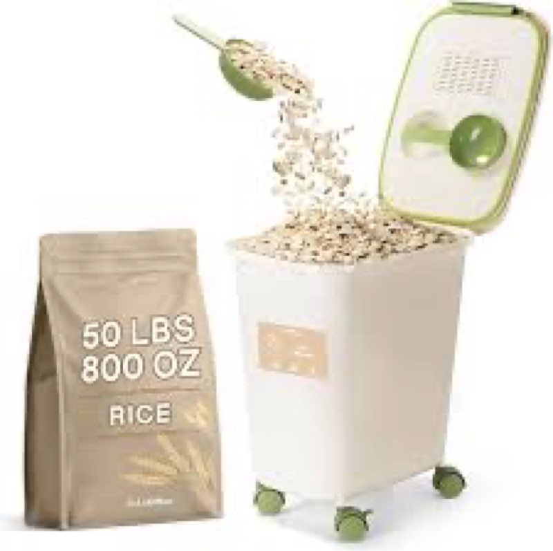 LivLab Mker Rice Dispenser - 40-50Lbs Airtight food storage container with lids,cereal flour storage