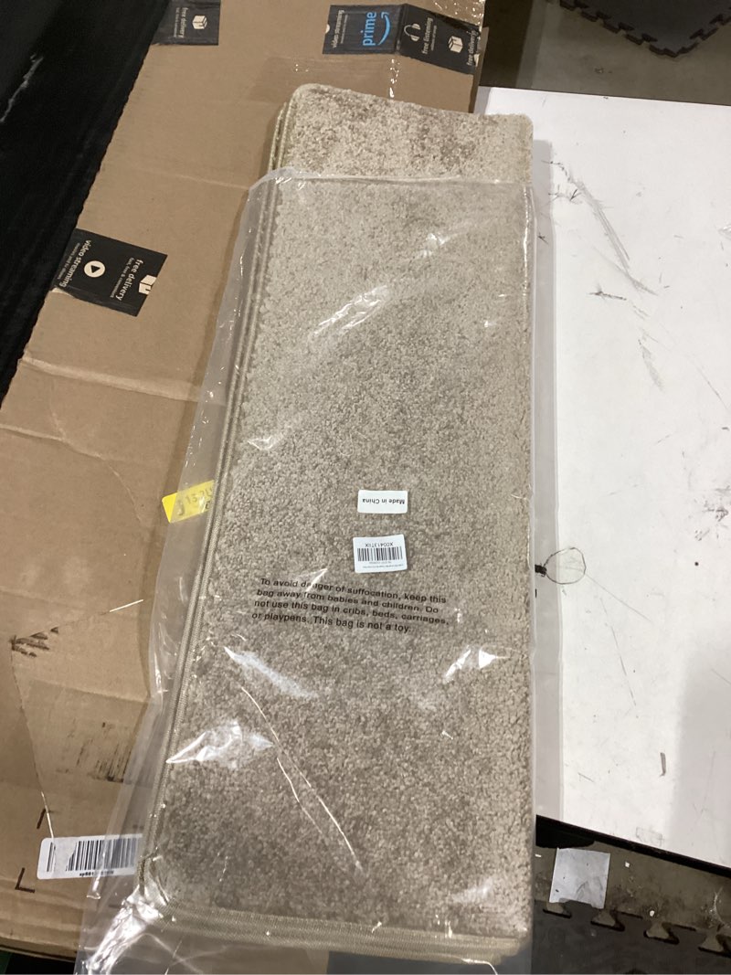 Condition photo showing As Is for PURE ERA Bullnose Carpet Stair Treads Set Tape Free Non-Slip Indoor Stair Protectors Pet Friendly Rugs Covers Soft Skid Resistant Washable Reusable 9.5" x 30"(2 Pieces,Cream Gray) Cream Gray 2 Pieces with Bullnose