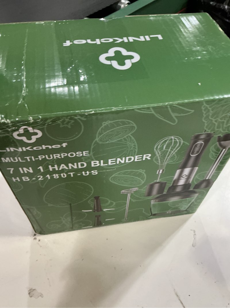 Condition photo showing Good Condition for linkchef 7-in-1 immersion blender, 800w hand blender with 20 speeds and turbo, scratch-resistant guard, 2 titanium blades, whisk, milk frother, food chopper, beaker for soup, smoothies, baby food black