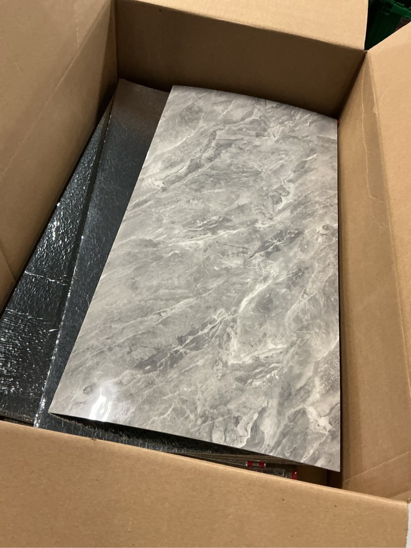 Condition photo showing Good Condition for lzmzmq tile stickers for kitchen backsplash, bathroom wall/laundry room/washroom/fireplace marble tile wall panels, 12""x24"" glossy wall brick self adhesive, waterproof & diy cutting(grey#2) 80x40cm/31.5x15.7in grey#2