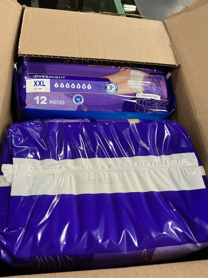 Condition photo showing New/Like New for tena sensitive care overnight incontinence underwear for women, bladder control and postpartum, xxl, 48 count (waist size 47in-66in) 2x-large 48