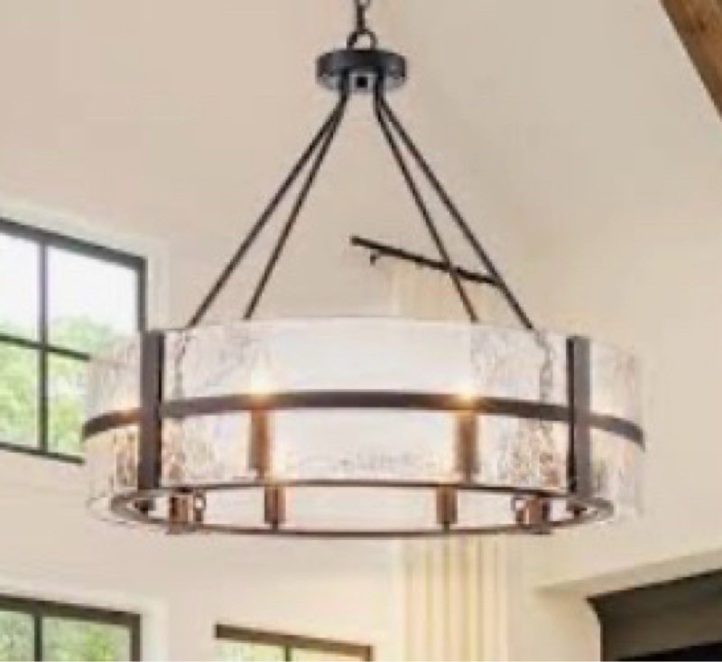 HUOKU 28" Black Glass Chandelier for Dining Room, 8-Light Modern Large Glass Drum Chandelier Dining 