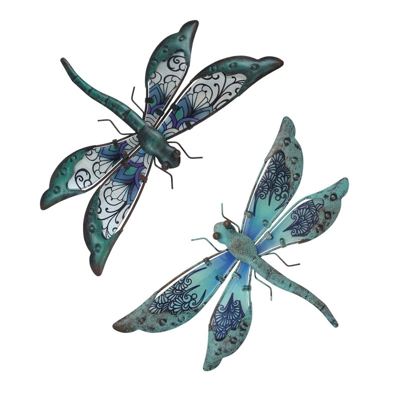 Metal Dragonfly Wall Decor a Pair - Outdoor Dragonfly Wall Art - Hanging Metal Dragonfly Decor
