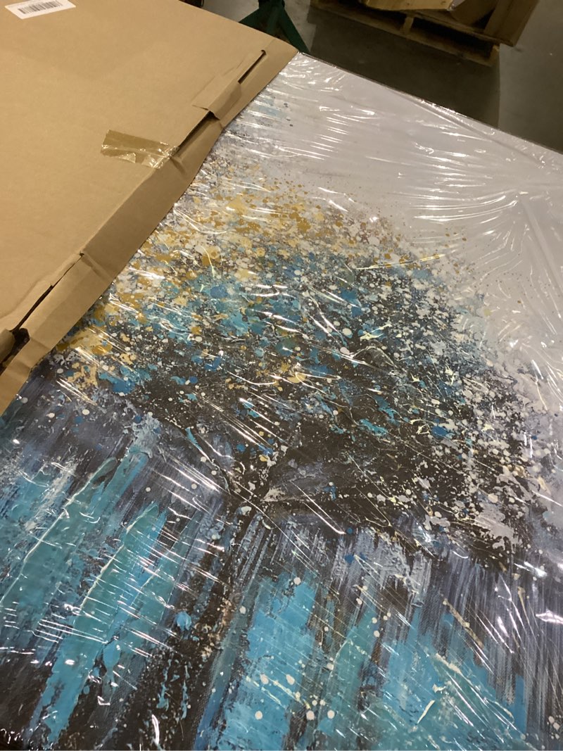 Arjun Tree Wall Art Canvas Teal Landscape Painting Blue Forest Textured Picture Modern Panoramic Abs