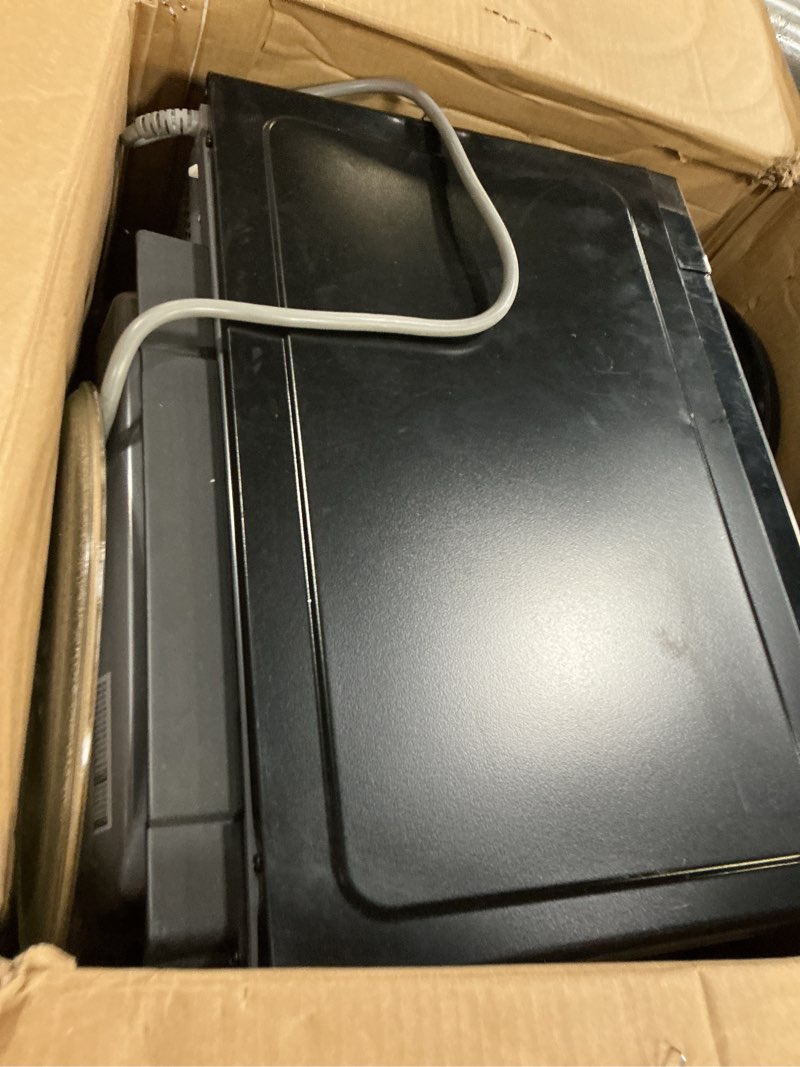 Condition photo showing As Is for ge gcst10a1wss 1.0 cu ft convection microwave oven, 1050w countertop air fry microwave with broil & crisper pan, compact stainless steel design