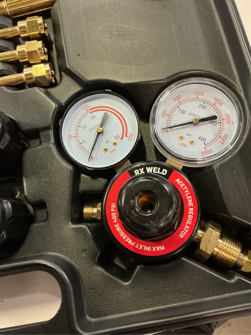 Condition photo showing Good Condition for rx weld medium duty oxy acetylene cutting torch kit with check valves | cga540 & cga510 regulator, welding & brazing tool black