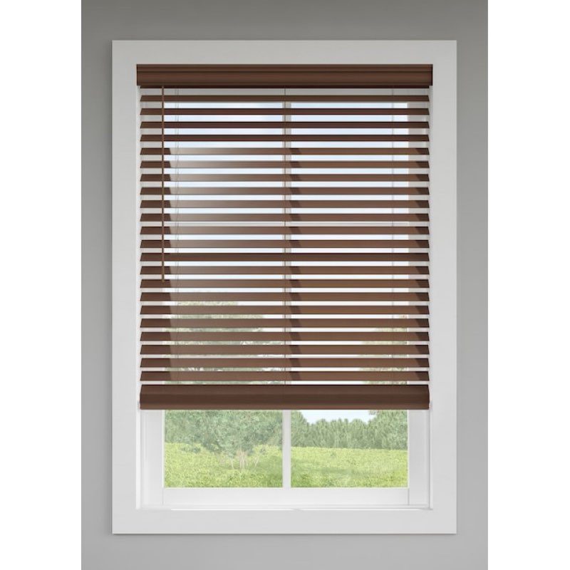 LEVOLOR  Trim+Go 2-in Slat Width 31-in x 64-in Cordless Walnut Faux Wood Room Darkening Horizontal Blinds  7509 