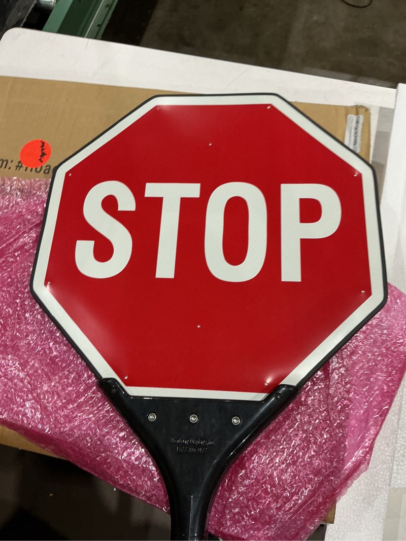 Condition photo showing As Is for 18? flashing led handheld traffic stop sign with 12? paddle handle - battery operated (stop/stop)