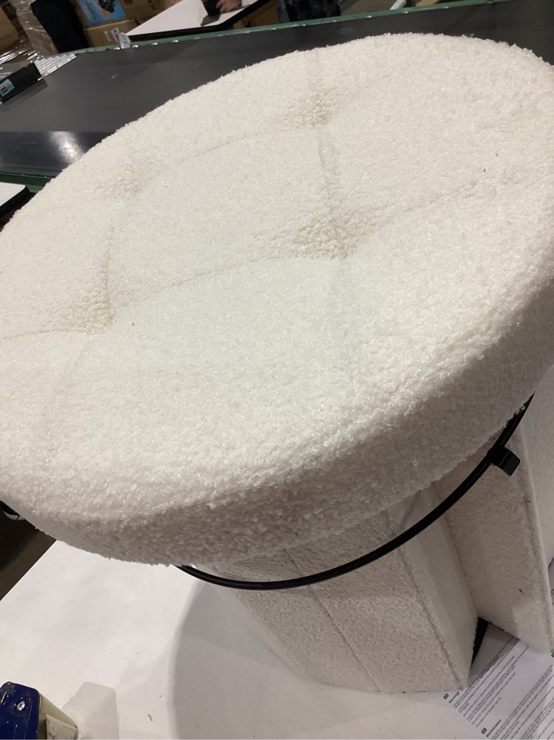 Condition photo showing Good Condition for b fsobeiialeo storage ottoman cube, round ottomans with storage foot stool footrest for lving room, boucle ottoman seat for dorm room,faux teddy fur, cream white 15"x15"x15" white round 15"
