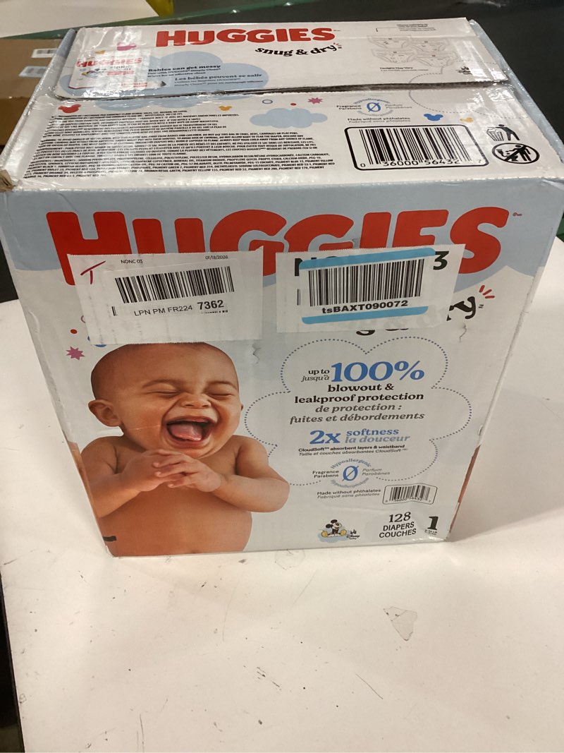 Condition photo showing New/Like New for Huggies Snug & Dry Baby Diapers Unscented, Size 1 (8-14 lbs) - 128.0 ea