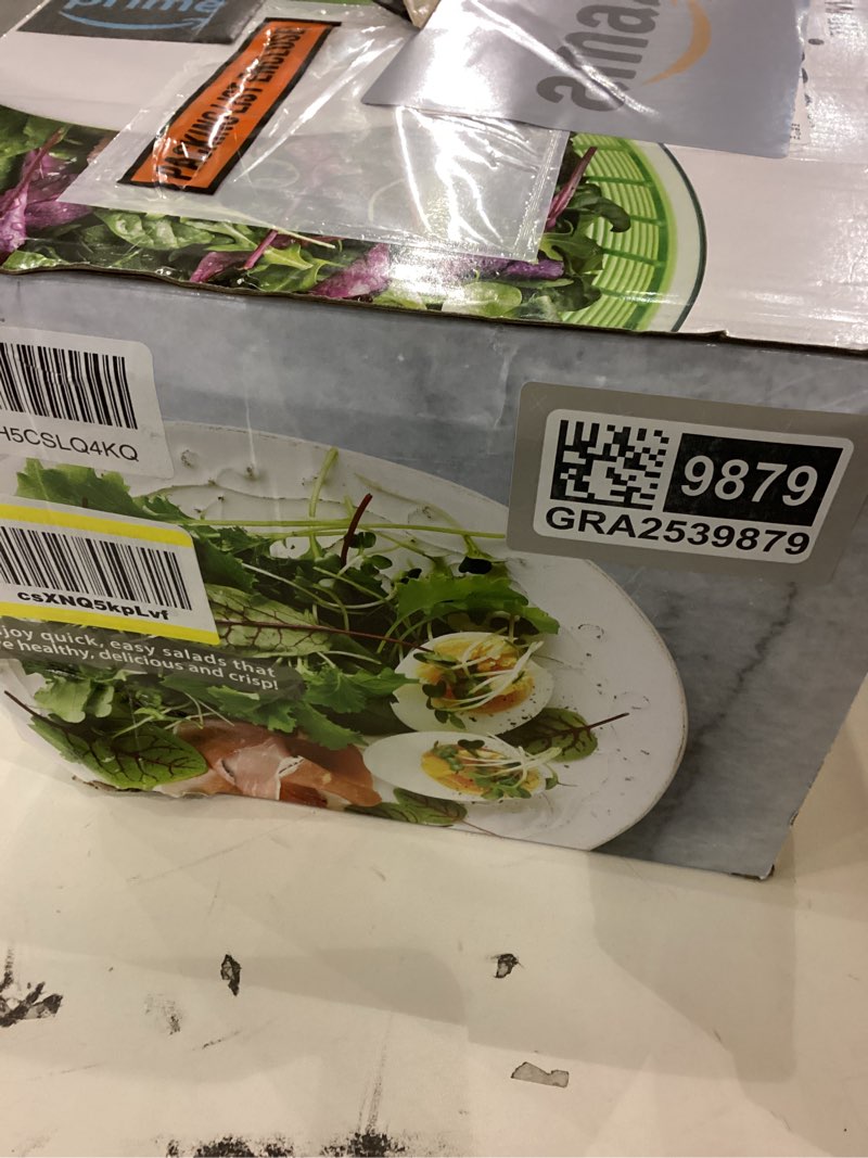 Condition photo showing As Is for Farberware Easy to use pro Pump Spinner with Bowl, Colander and Built in draining System for Fresh, Crisp, Clean Salad and Produce, 6.6 quart, Green Green 6.6 quart