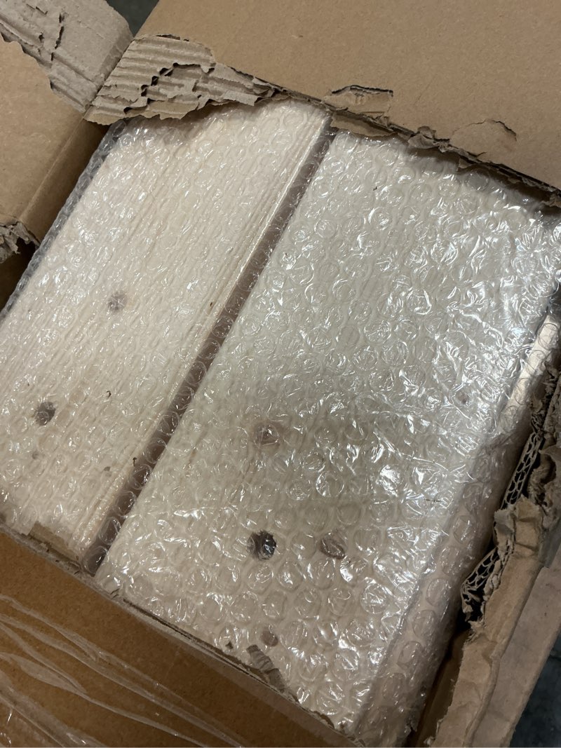 Condition photo showing Good Condition for 32x84 inch sliding barn wood door slab with 5.5ft hardware kit, requires simple diy assembly 32"x84" door with hardware wood color