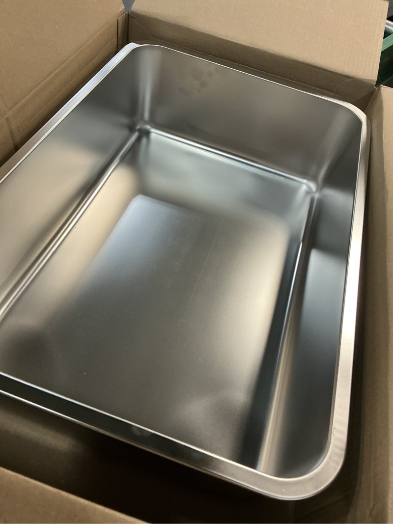 Condition photo showing Good Condition for x-large stainless steel litter box with high sided, metal cat litter box, odor-free non-stick litterbox pan, easy to clean pet supplies toilet tray for indoor cats, kittens or multicat homes 23.62"l x 15.75"w x 5.91"h