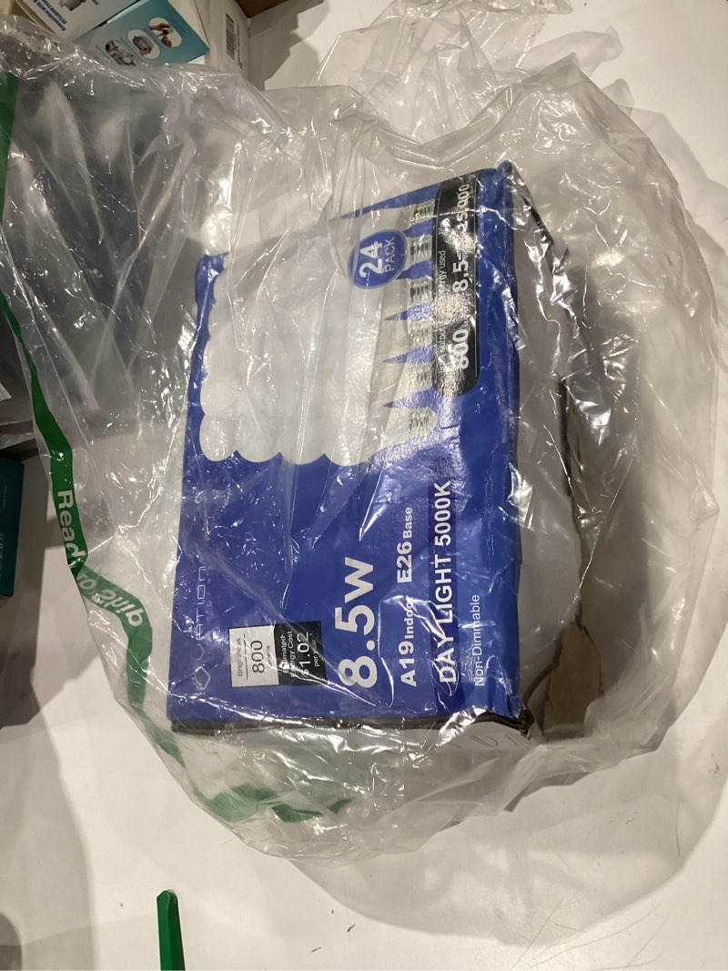 Condition photo showing As Is for 24 Pack A19 LED Light Bulb Daylight 5000K LED Bulbs, 60 Watt Equivalent, Efficient 8.5 Watt, 800 Lumens, E26 Medium Base, Non-Dimmable, ETL/UL Listed Daylight 5000k 60W-24 Pack
