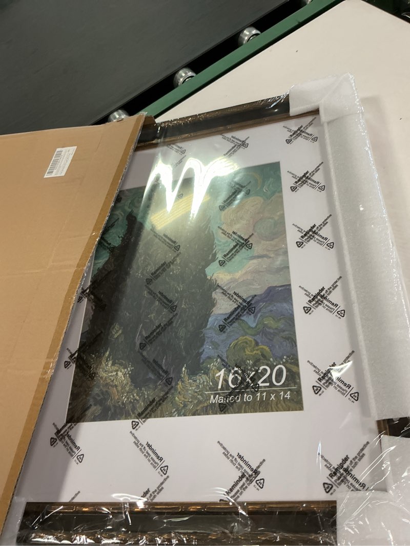 Condition photo showing New/Like New for Yaetm 16x20 Vintage Picture Frame, Ornate Antique Bronze 16x20 Frame for Wall, White Mat for 11x14 Photos, 1.5-inch Wide Molding - Portrait or Landscape - Wall Mount for Home (Brown/Gold, Single) 16x20 - 1 pack Antique Bronze & Brown