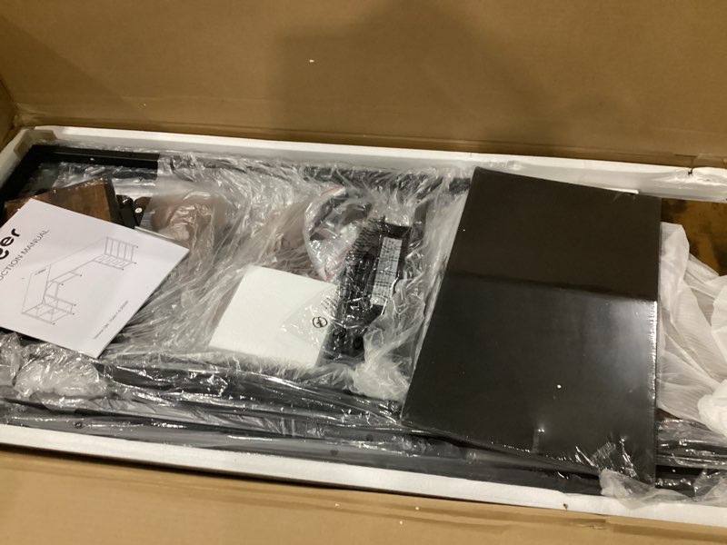 Condition photo showing As Is for Huuger 63 Inch L Shaped Desk with Fabric Drawers, Computer Office Desk with Power Outlets and USB-C Port, Corner Desk with Storage Shelves, for Gaming Work Study Home Office, Reversible, Rustic Brown 63 inch Rustic Brown