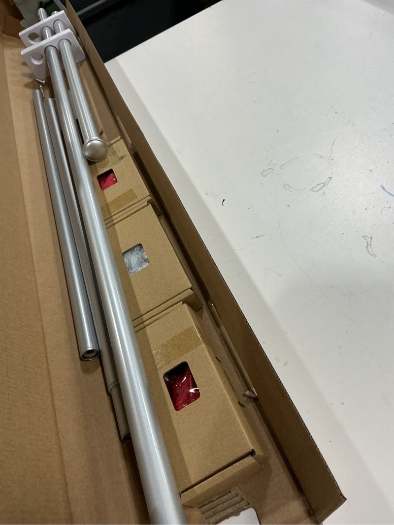 Condition photo showing Good Condition for tonial bay window curtain rods, 36 to 72 inch center rod for windows, 20 to 36 inch side rods for window 3/4 inch decoratice drapery rods with small cap end, silver silver 36-72"(3 sided)