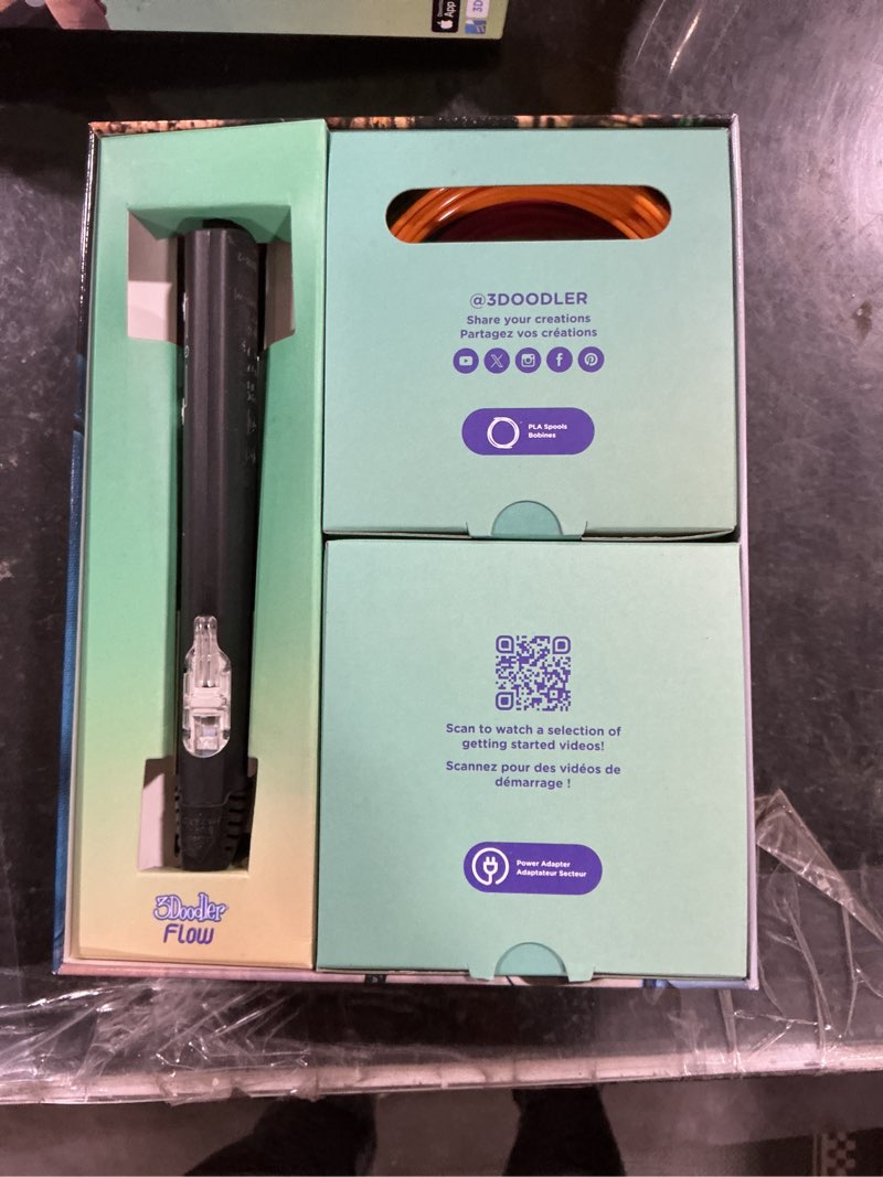 Condition photo showing Good Condition for 3doodler flow 3d printing pen for teens, adults & creators – black, with free refill filaments, stencil book & guide, 3.1 x 10.74 x 4.44 inches