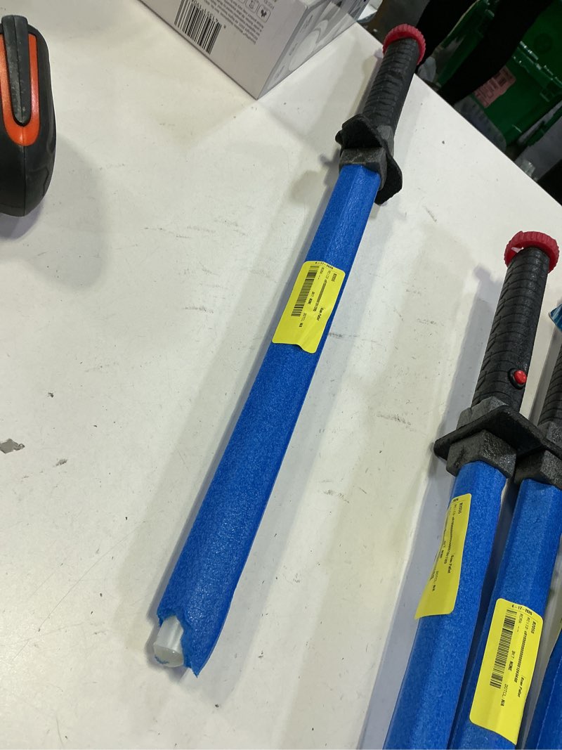 Condition photo showing As Is for adventure force light-up foam sword, soft foam construction with handle connector to combine two into one, lights up with batteries included, ages 4+