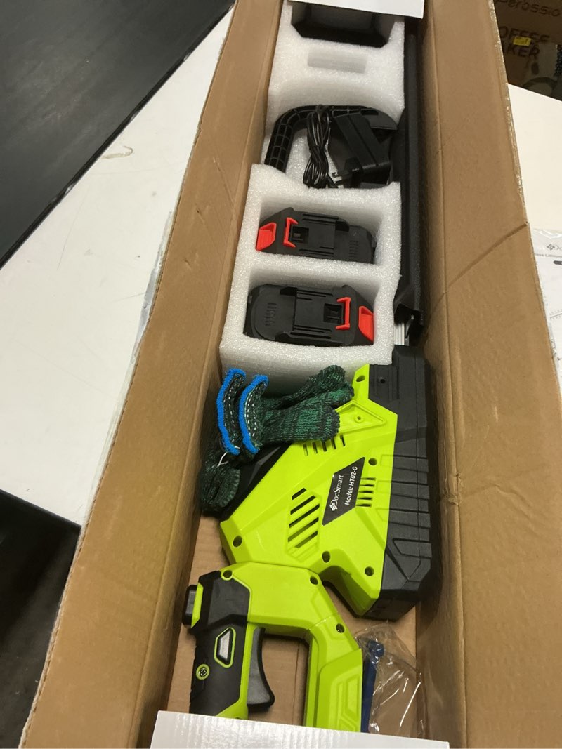 Condition photo showing New/Like New for 20'' hedge trimmer cordless with battery, 3000rpm electric handheld bush clipper with 2pcs 2000mah rechargeable batteries, 180° rotatable head, 2/3'' blade gap green, gardening gifts for mother's day