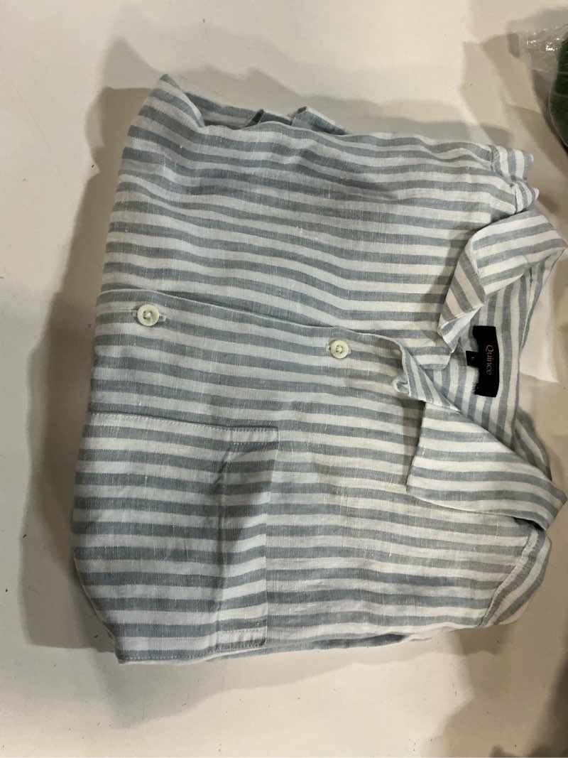 Condition photo showing Good Condition for quince 100% european linen camp collar shirt, l, sky blue mariner stripe