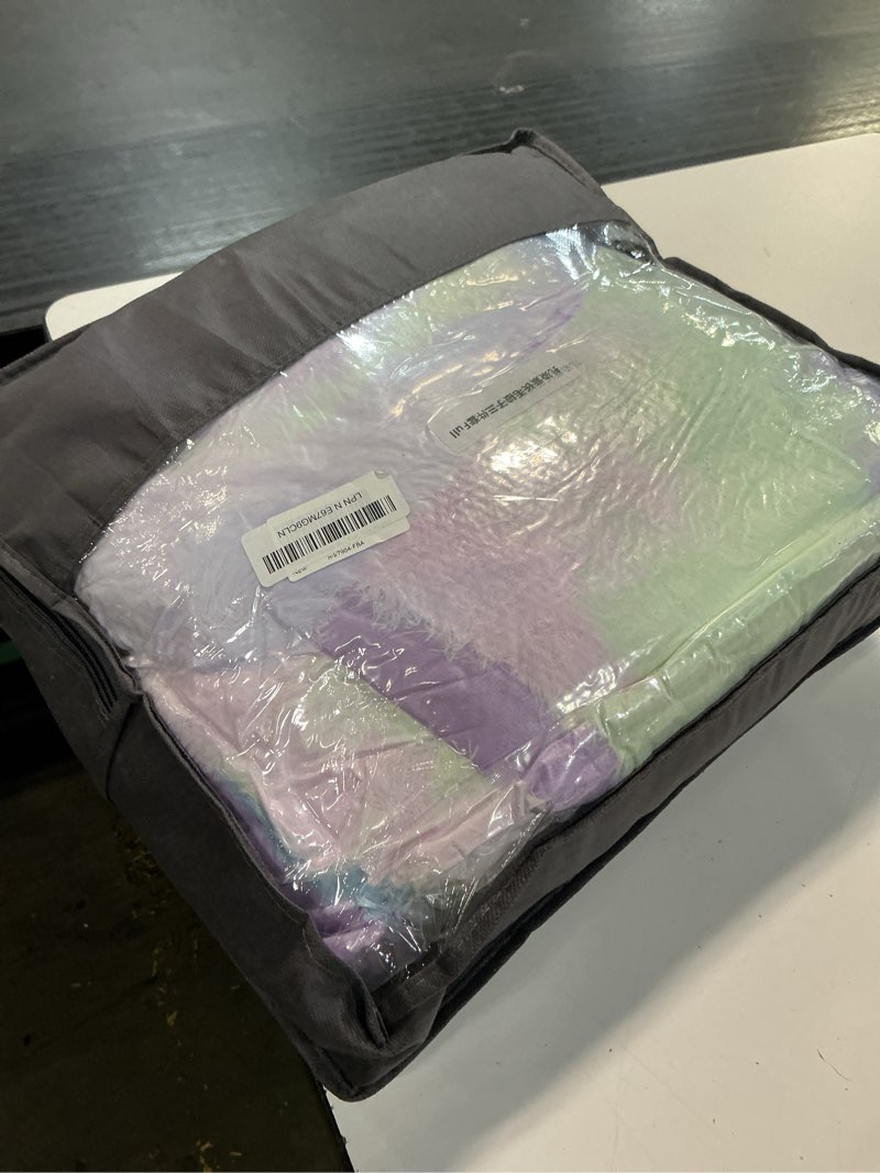 Condition photo showing New/Like New for winlife fuzzy girls comforter set full size rainbow tie dye faux fur plush bedding comforter sets reversible velvet soft warm fluffy bed sets (3pcs, full, teal purple) teal purple full