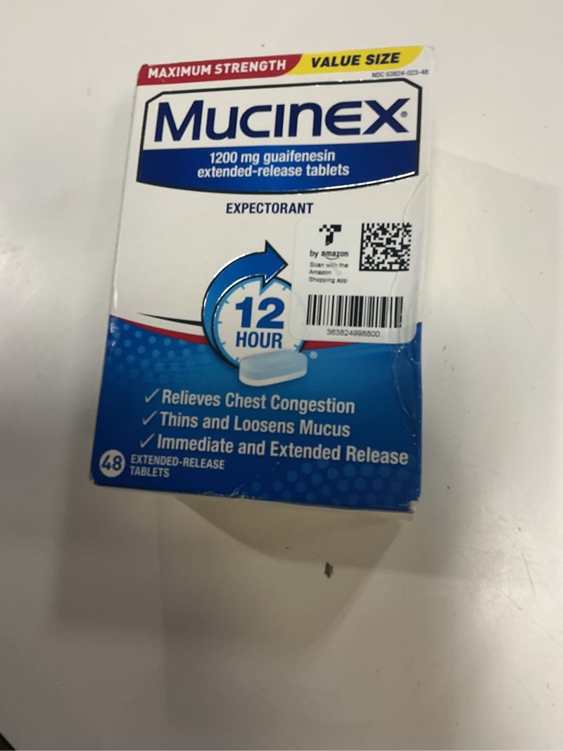 Condition photo showing New/Like New for (exp 09/2028)  mucinex 12 hour maximum strength 1200 mg guaifenesin extended-release tablets for excess mucus relief, expectorant aids excess mucus removal, chest congestion relief for adults, 48 tablets