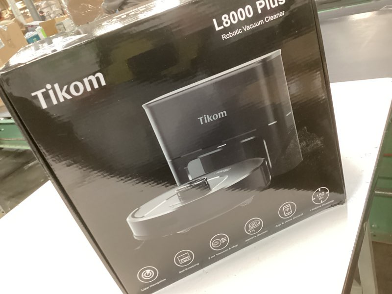 Condition photo showing New/Like New for Tikom Robot Vacuum and Mop, 6000Pa Robotic Vacuum Cleaner with Self-Emptying Base, 90 Days Capacity, LiDAR Navigation, Home Mapping, Ideal for Pet Hair, Hard Floors, Carpet (L8000 Plus)