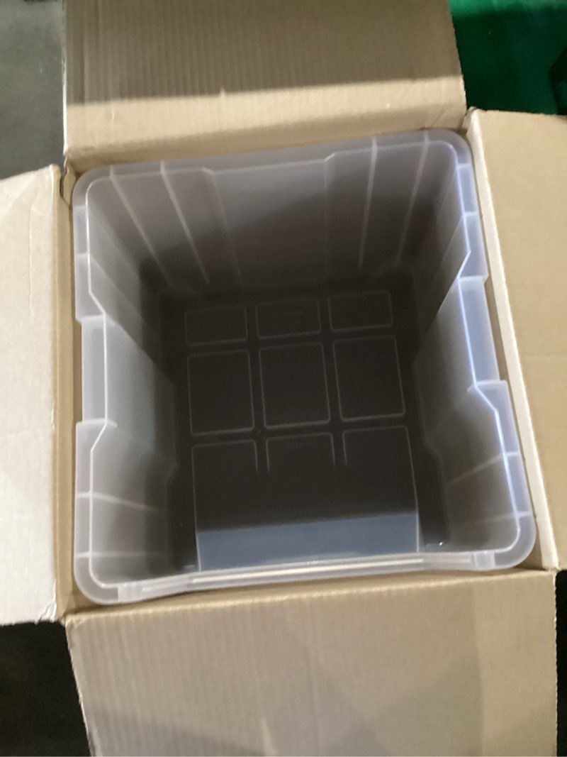 Condition photo showing Good Condition for akro-mils 13018 stak-n-store heavy duty stackable open front plastic storage container bin, (17-1/2-inch x 16-1/2-inch x 12-1/2-inch), clear, (2-pack)