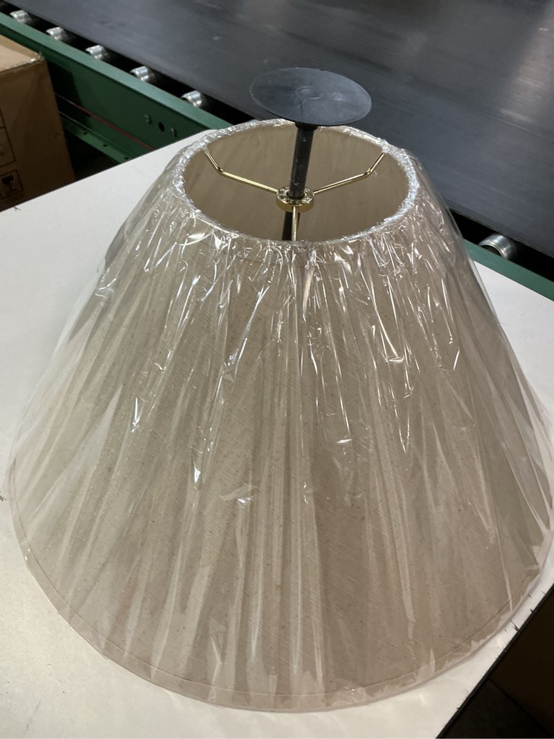 Condition photo showing New/Like New for aspen creative 32023a transitional hardback empire shaped spider construction lamp shade in beige, 18" wide (7" x 18" x 12 1/2")