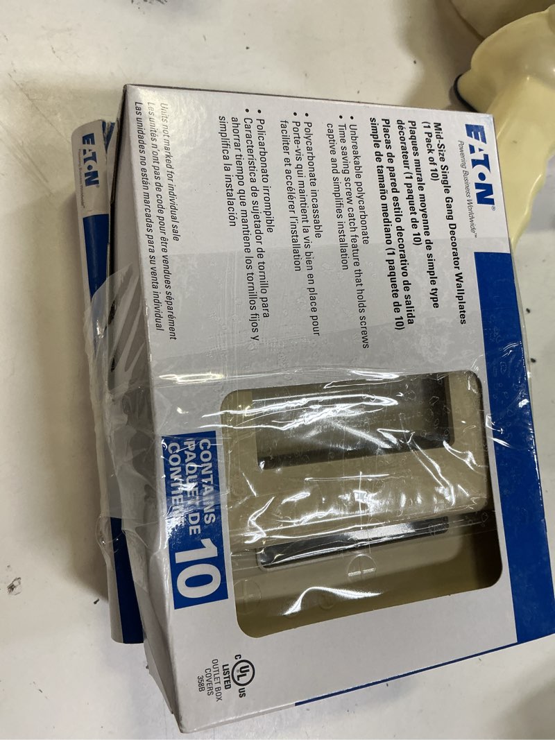 Condition photo showing Good Condition for eaton 1-gang midsize ivory polycarbonate indoor decorator wall plate (10-pack)