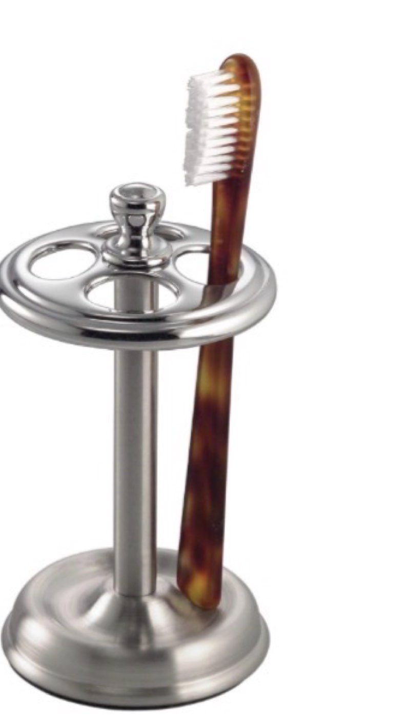 iDesign Steel Divided Toothbrush Holder Stand, The York Collection – Four Divided Compartments, 3.25” x 3.25” x 5.75”, Brushed Nickel & Polished Chrome