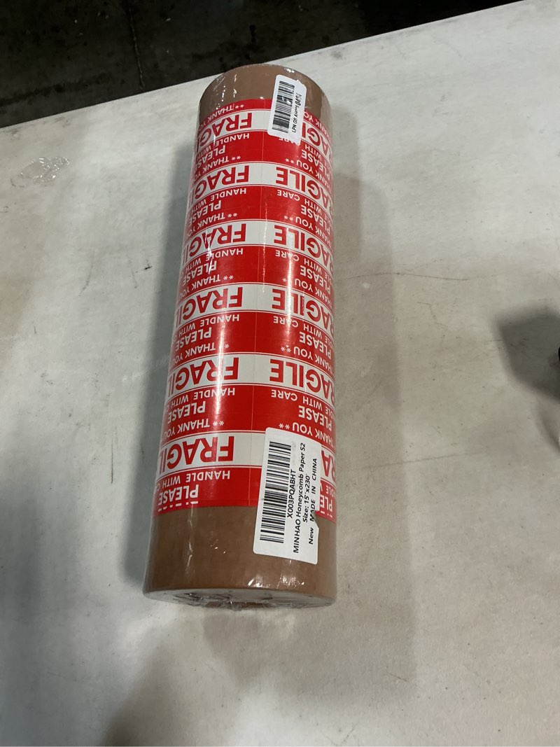 Condition photo showing New/Like New for honeycomb packing paper, minhao 15"x230' eco friendly packing paper for moving recyclable honeycomb paper moving supplies bubble paper wrapping protective roll, with 36 fragile sticker labels 15"x230' brown