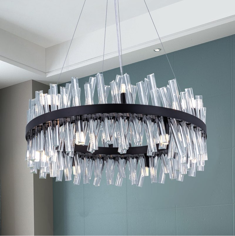 wellmet black modern crystal chandelier, drum crystal pendant light, farmhouse luxury pendant light,