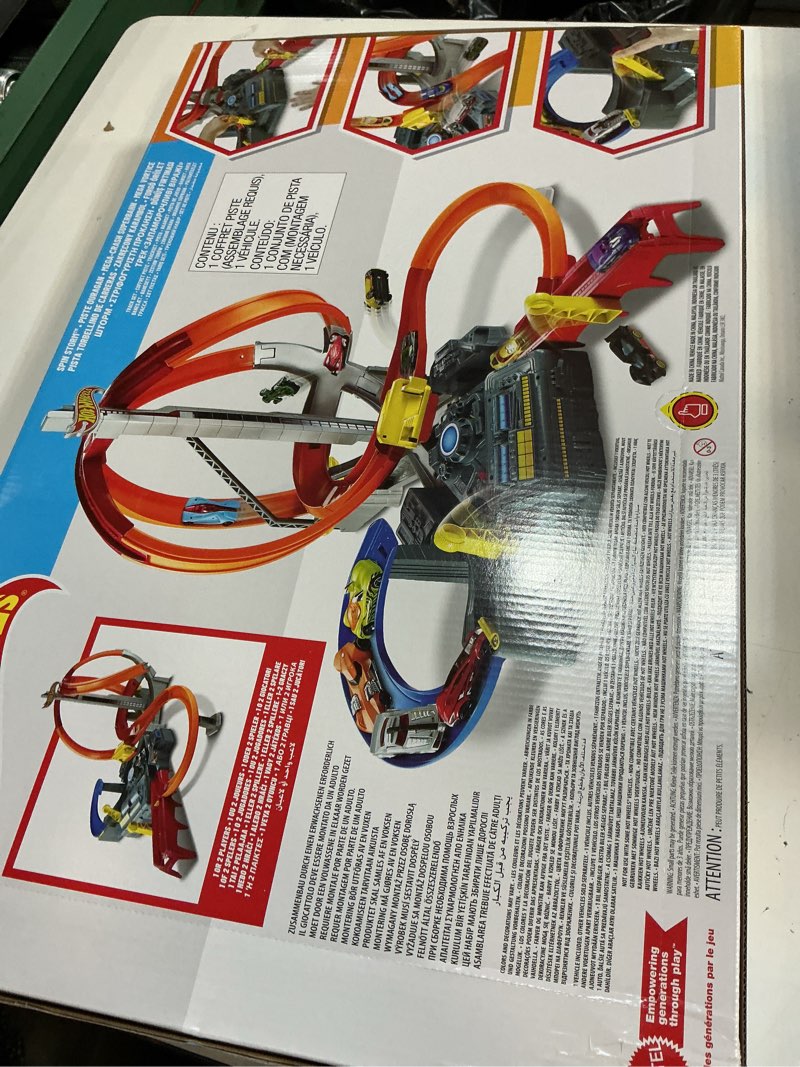 Condition photo showing New/Like New for hot wheels track set spin storm, 3 intersections for crashing & motorized booster, 1:64 scale toy car (amazon exclusive)
