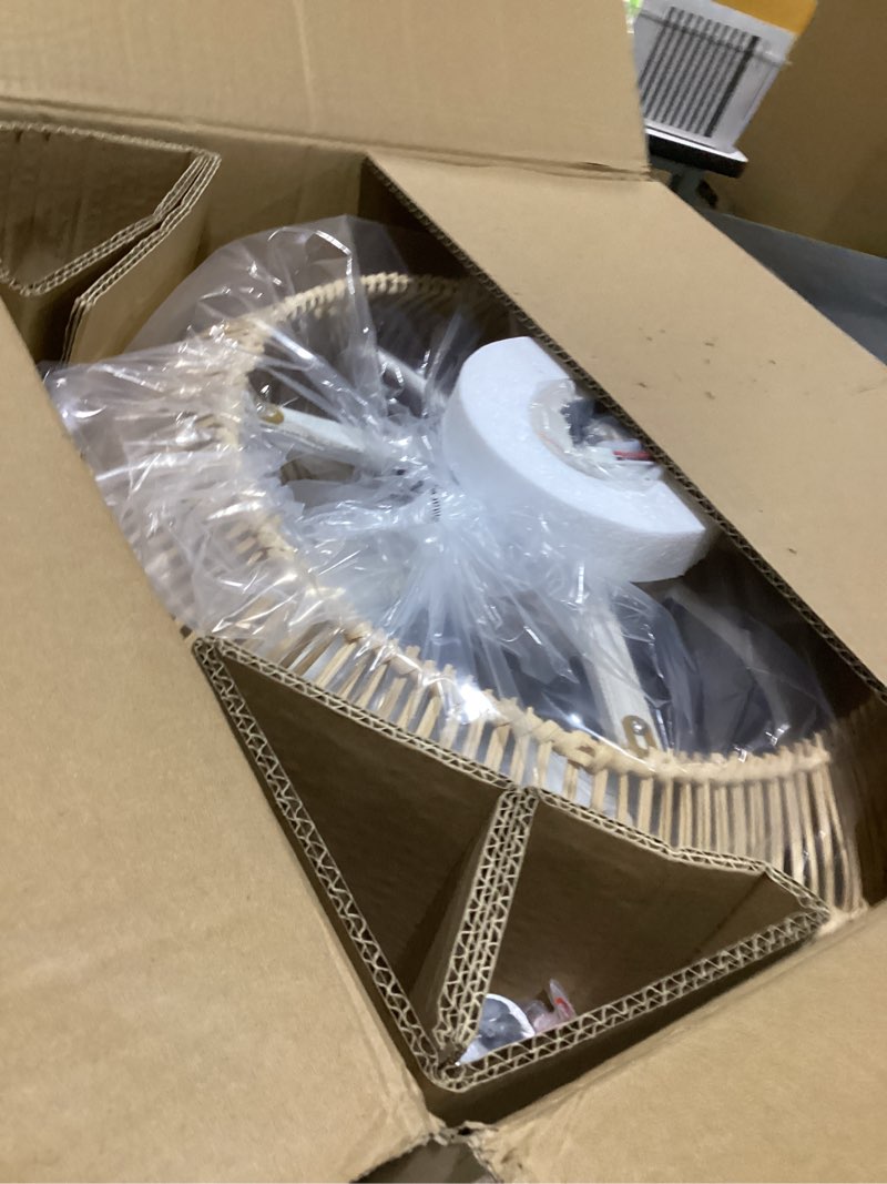 Condition photo showing Good Condition for Ceiling Fan with Lights Flush Mount, 20" Low Profile Boho Ceiling Fan with Light Remote Control, Bladeless Rattan 6 Speeds for Bedroom, Living Room, Nursery Beige