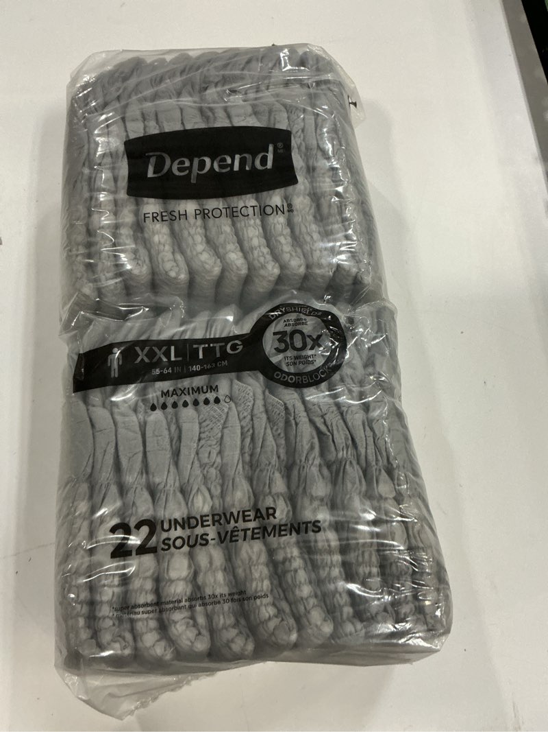 Condition photo showing New/Like New for depend fresh protection adult diapers, incontinence underwear for men, disposable, maximum, extra-extra-large, grey, 44 count (2 packs of 22), packaging may vary(similar no same)