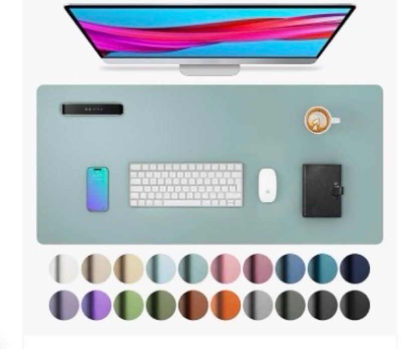 aothia faux leather desk mat - non-slip pu leather desk blotter, waterproof writing surface, large desk pad for office & home (55" x 24", baby blue) 55" x 24" baby blue