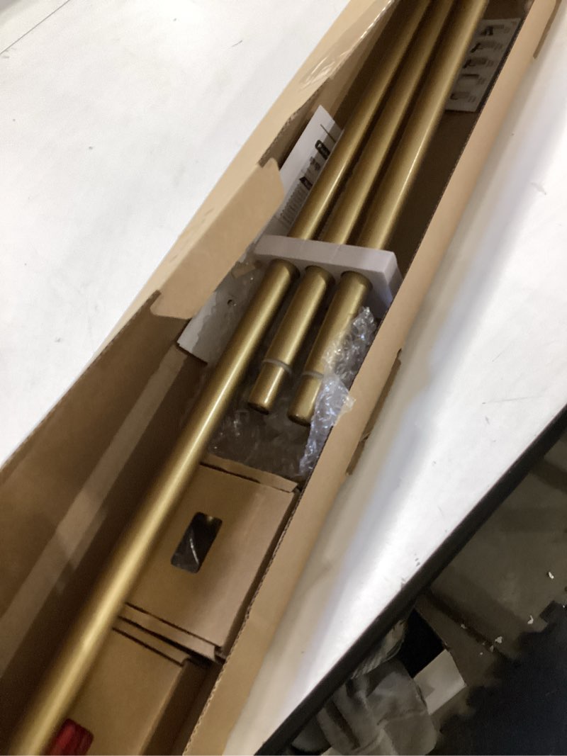 Condition photo showing Good Condition for TONIAL 3/4 Inch Bay Window Curtain Rods, 36 to 72 Inch Center Rod for window 24 to 68 Inch, 20 to 36 Inch Side Rod for window 16 to 32 Inch, Decoratice Drapery Rods with Small Cap Finial, Antique Gold Antique Gold 36-72"(3 sided)
