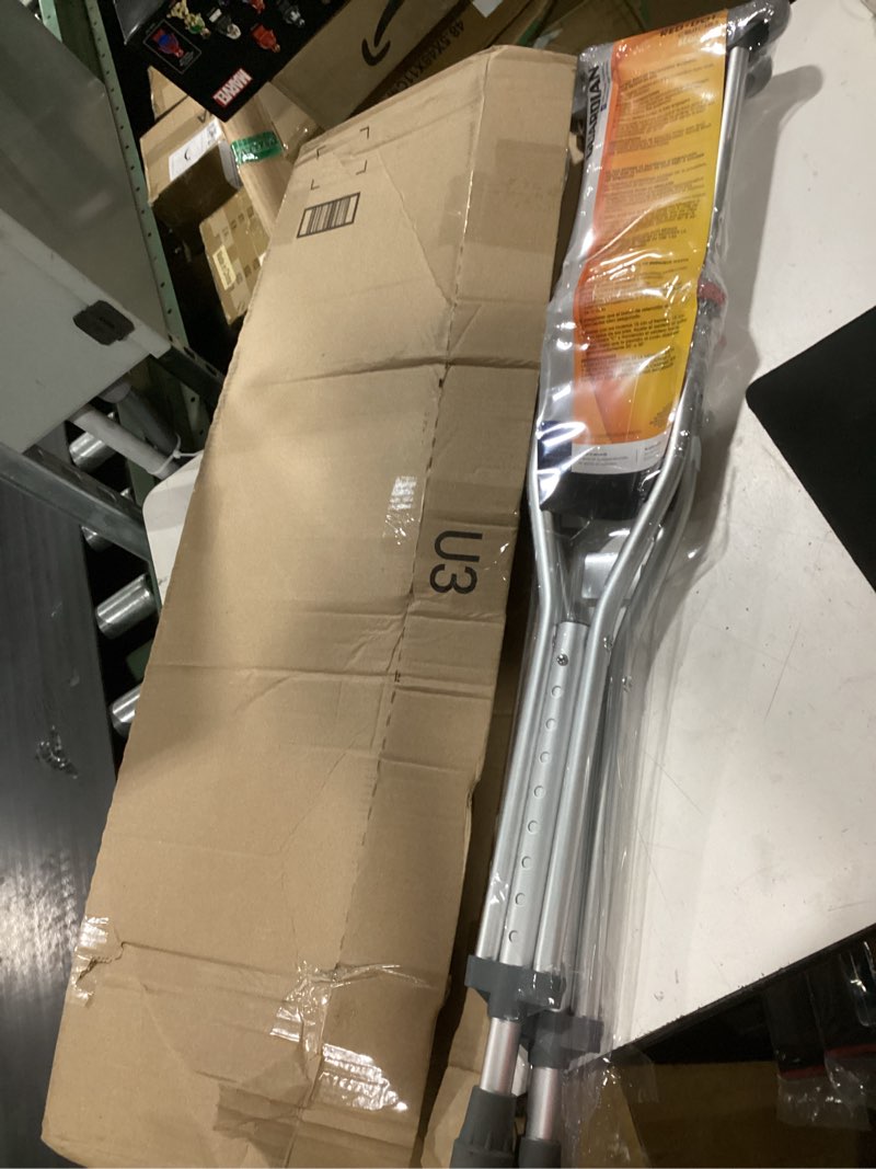 Condition photo showing New/Like New for medline lightweight aluminum red dot crutches, for patients 5’1”–5’-9”, walking aid for adults & seniors comfortably supports up to 300lbs adult, 5’1”–5’9”