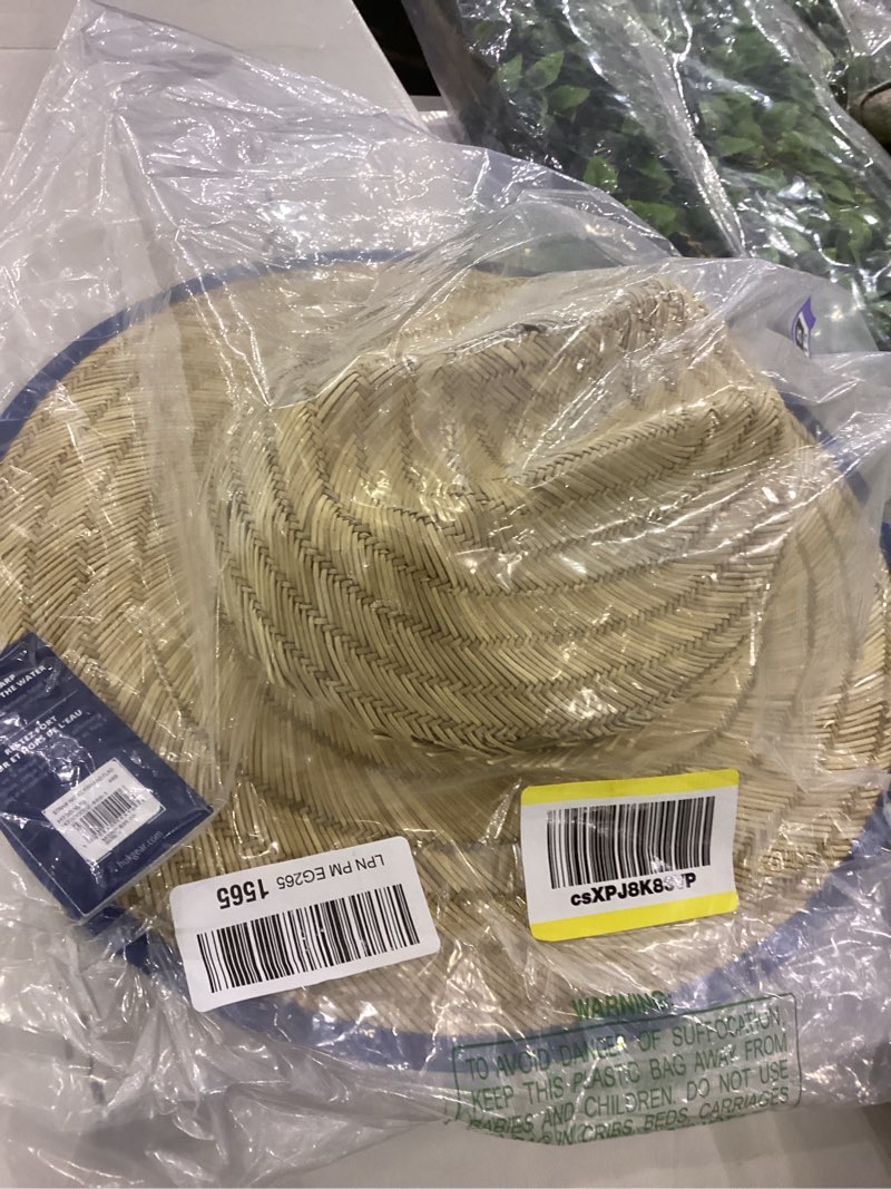 Condition photo showing New/Like New for HUK Unisex Kids Straw Hat, Wide Brim Fishing & Beach Hat for Kids One Size Kc Fish and Flag - Set Sail