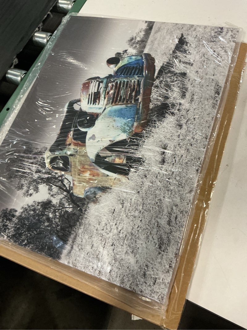 Condition photo showing New/Like New for car picture canvas wall art: rusty truck painting print artwork for living room office (24"w x 18"h,multi-sized)