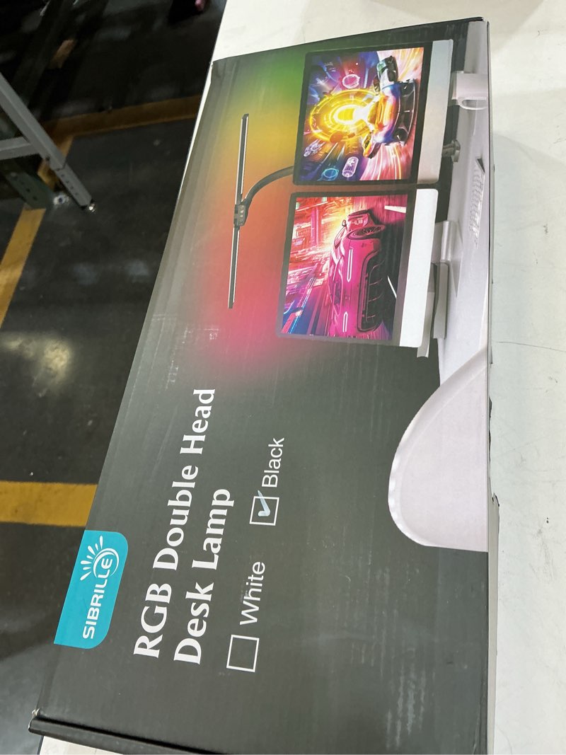 Condition photo showing New/Like New for sibrille upgraded led desk lamp for home office with rgb, rotatable computer desk light with remote, tall table lamp with clamp for working, dimmable dual head task lighting for monitor pc, 22w black rgb