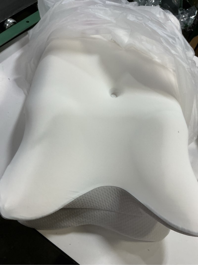 Condition photo showing As Is for Cervical Pillow for Neck Pain Relief - Ergonomic Memory Foam Pillow with Cooling Case, Orthopedic Support Pillow for Pain Relief Support for Side, Back, Stomach Sleepers - Sleep Doctor Approved-Grey (similar). 