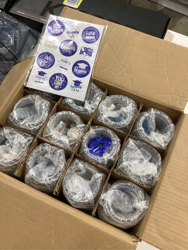 Condition photo showing Good Condition for 12 sets graduation decorations mason jar graduation tables centerpieces for class of 2026 with graduation cap with hole and tasse for flowers graduation party ceremony school event decor (blue)