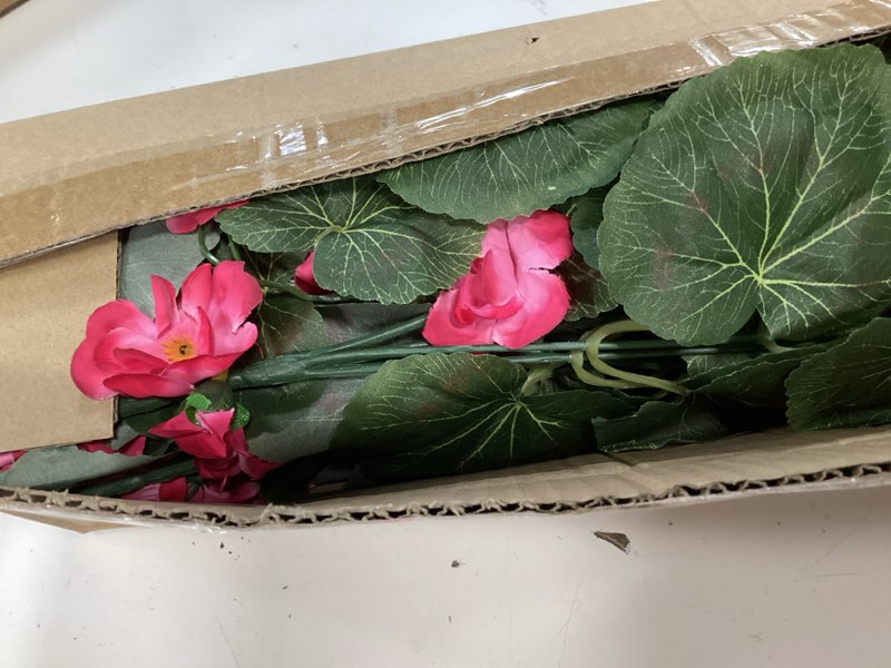 Condition photo showing New/Like New for artificial geranium fake flowers for outdoors decoration, 6 bundles silk geraniums flower uv resistant look real faux plants for outside planter front door garden patio balcony yard home, hot pink